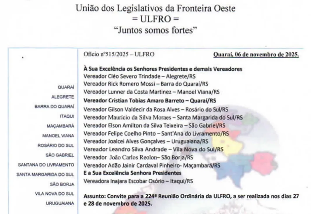 Câmara sediará a 224ª Reunião Ordinária da ULFRO — Comunidade é convidada a participar